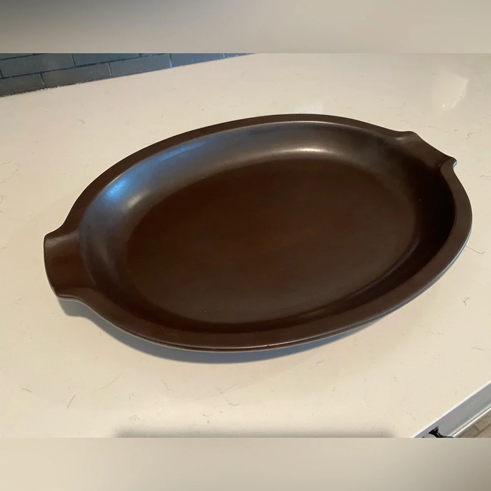 ARABIA Finland Brown LIEKKI FLAME Ulla Procope Handled Oval Platter Oven 16